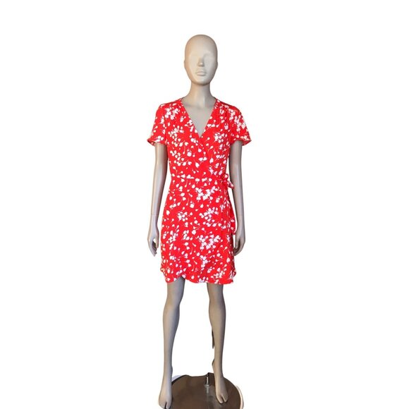 J. Crew Red and White Floral Short Sleeve Dress - Picture 1 of 5